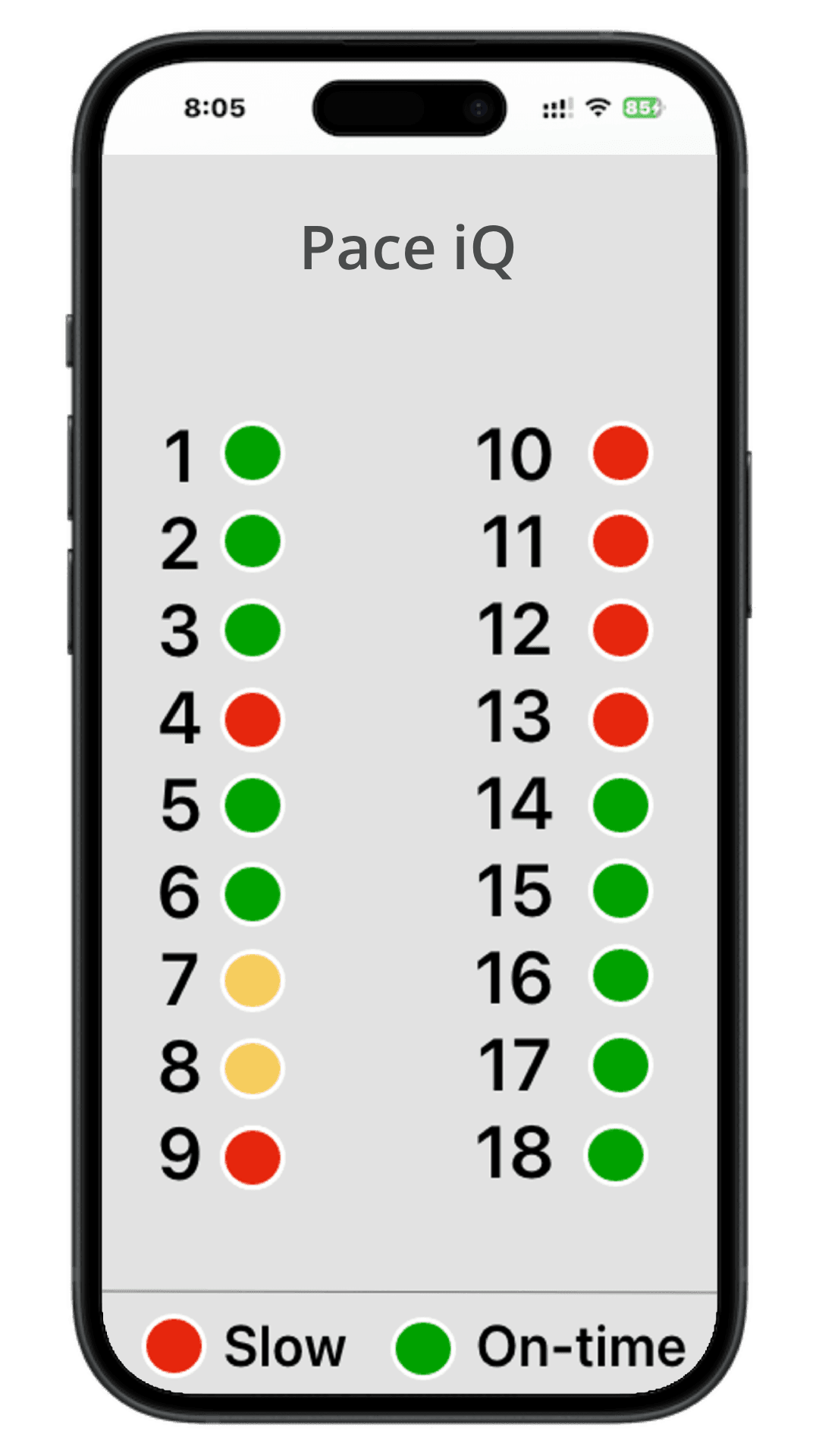 Golf Manager App - no-map Fleet Tempo view